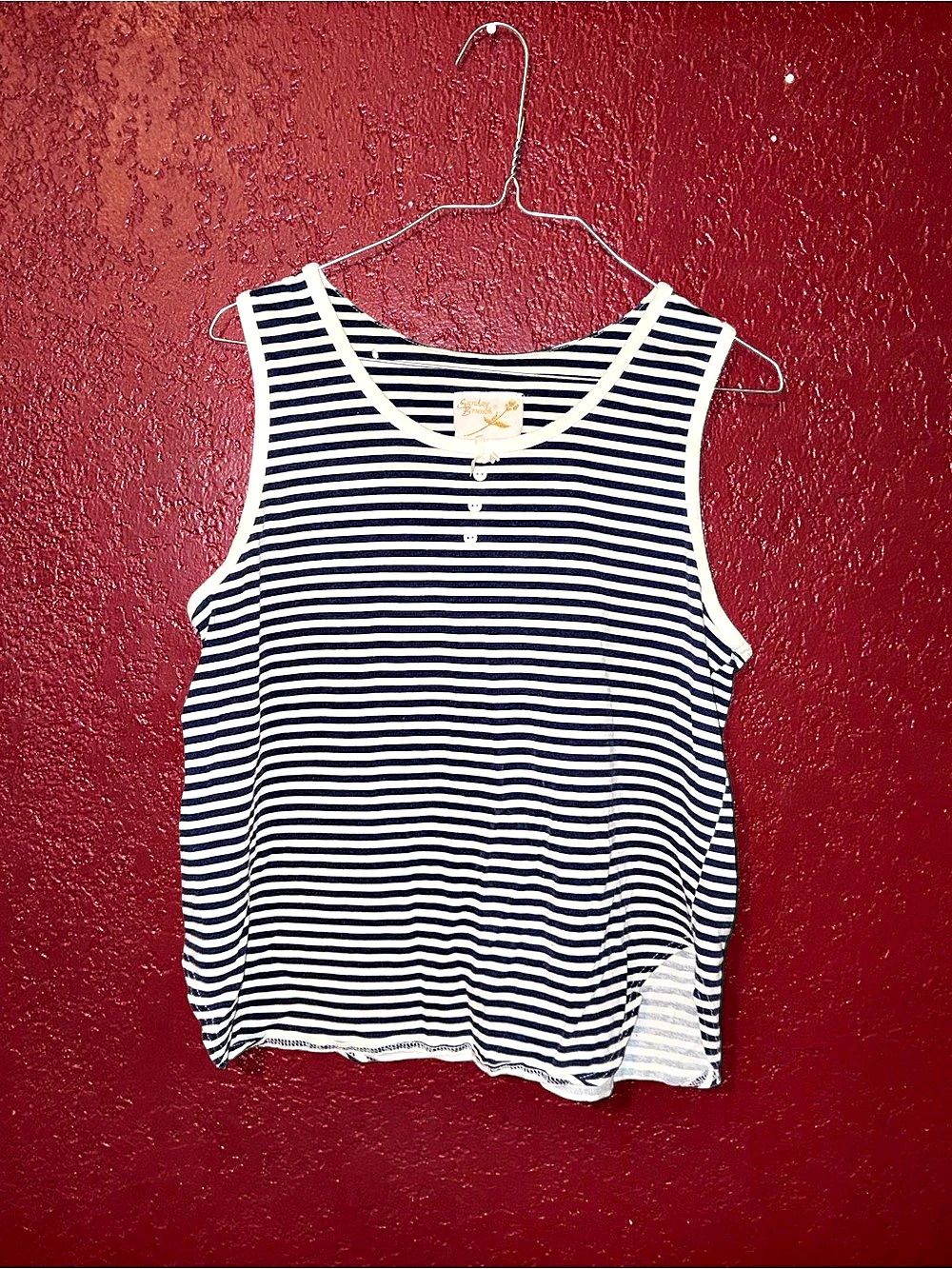 Sunday in Brooklyn Striped Button-Front Tank Top in Blue & White